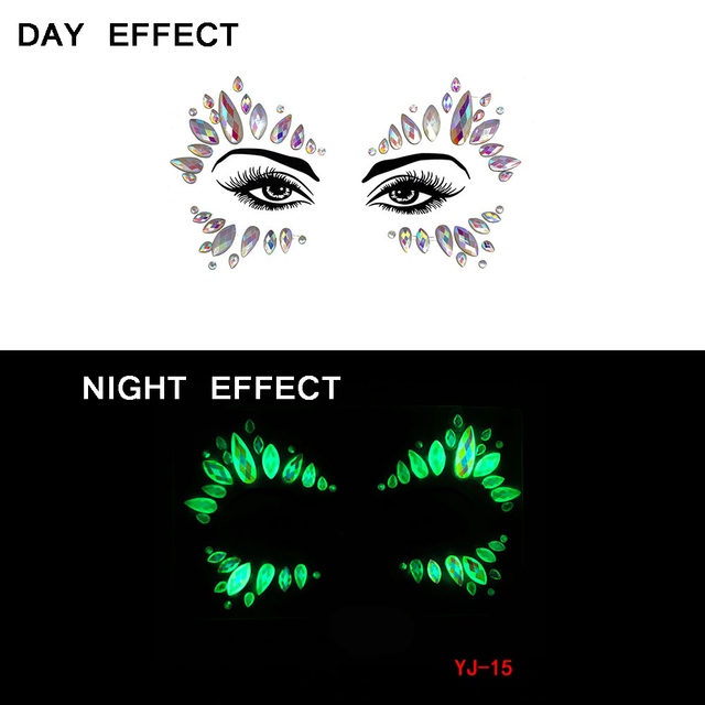 Halloween Face Decoration Tattoo Crystal Diamond Eyebrow Luminous Rhinestone Sticker Masquerade Bar Party Glowing Face Sticker view 4