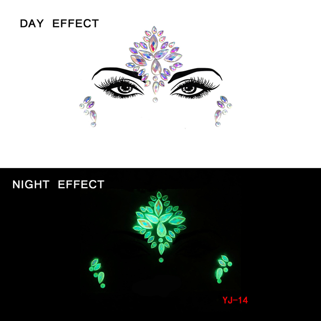 Halloween Face Decoration Tattoo Crystal Diamond Eyebrow Luminous Rhinestone Sticker Masquerade Bar Party Glowing Face Sticker view 5