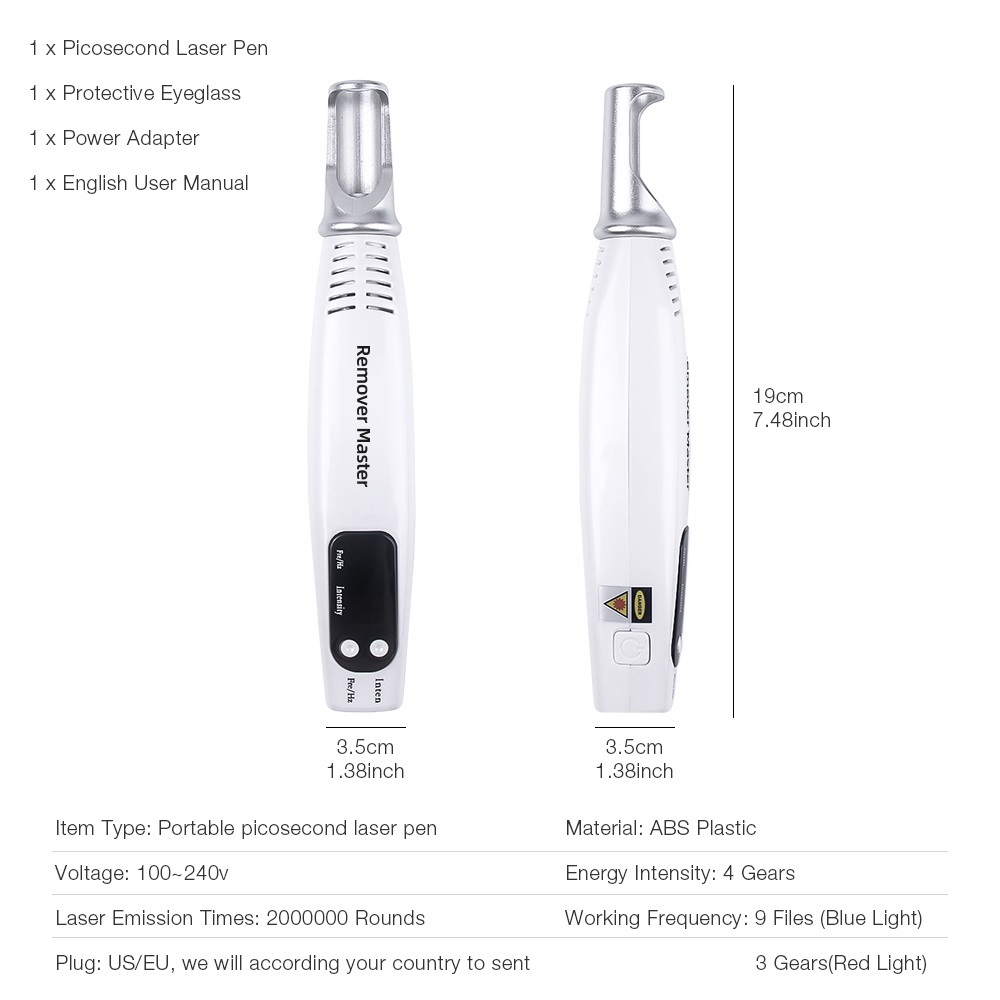 Picosecond Laser Pen Laser Tattoo Removal Machine Blue/Red Light Pigment Tattoo Scar Mole Freckle Removal Dark Spot Remover