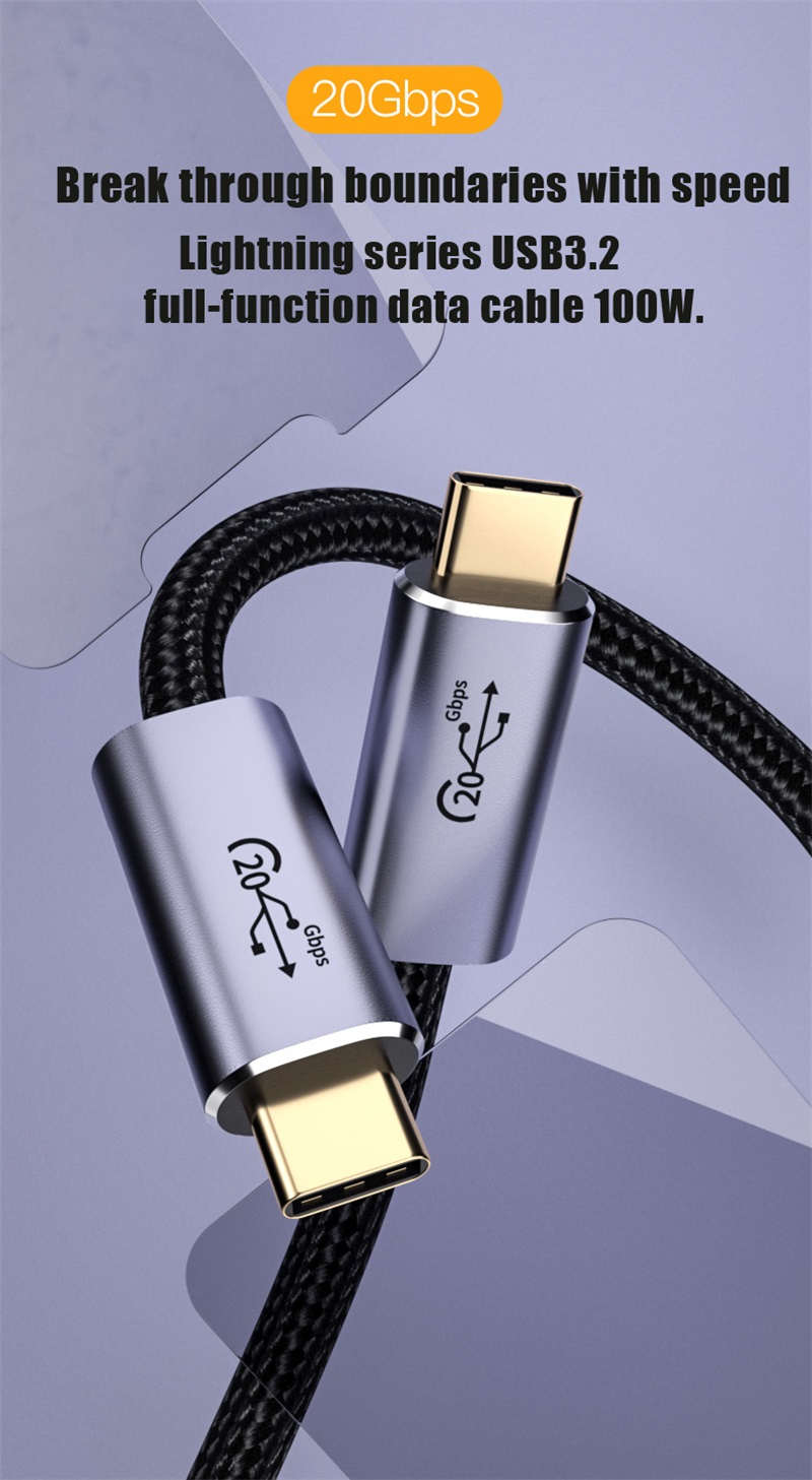 100W Fast Charge Data Cable 20Gbps USB 3.2 To Type C Cable For Macbook Pro 8K USB Extension Cable USB C Type-C Quick Cable 1M/3M
