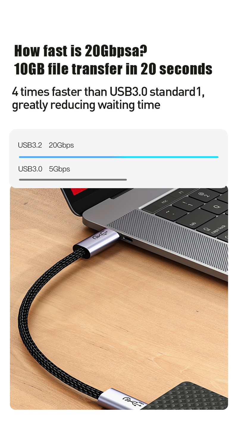 100W Fast Charge Data Cable 20Gbps USB 3.2 To Type C Cable For Macbook Pro 8K USB Extension Cable USB C Type-C Quick Cable 1M/3M