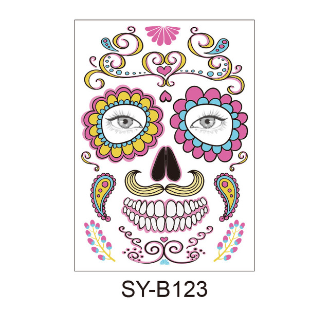 Halloween Facial Tattoo Stickers Temporary Face Skull Spider Sticker Waterproof Tattoo Decor Props Children Adults Facial Tattoo