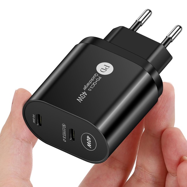 40W Double PD USB Charger QC 3.0 Fast Charge Type C Phone Adapter