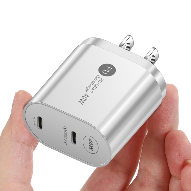 40W Double PD USB Charger QC 3.0 Fast Charge Type C Phone Adapter