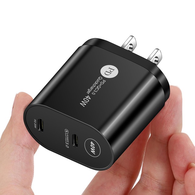 40W Double PD USB Charger QC 3.0 Fast Charge Type C Phone Adapter