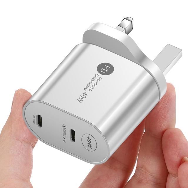 40W Double PD USB Charger QC 3.0 Fast Charge Type C Phone Adapter