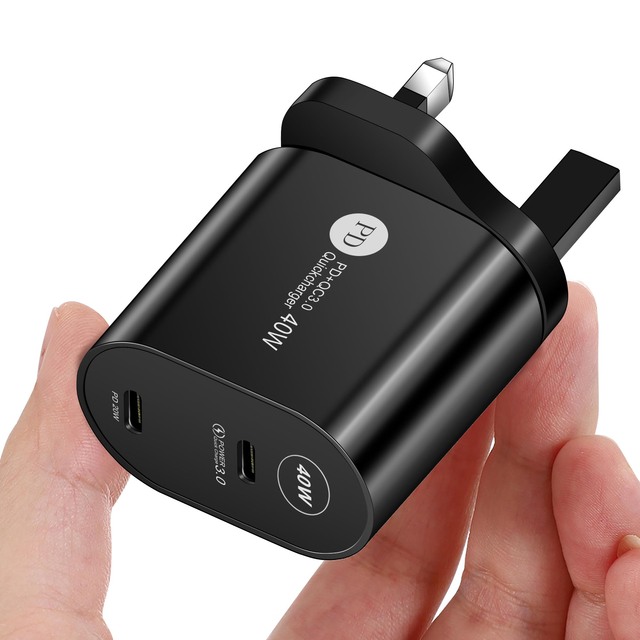 40W Double PD USB Charger QC 3.0 Fast Charge Type C Phone Adapter
