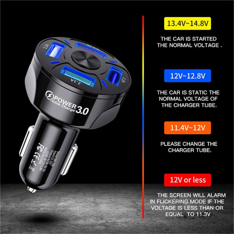 QC3.0 4USB Quick Car Charg Adapter Universal Phone Charger For iPhone Xiaomi Huawei OPPO Samsung Fast Charging Phone Charger