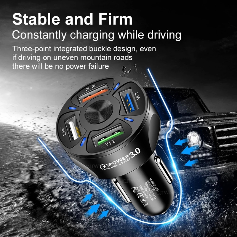 QC3.0 4USB Quick Car Charg Adapter Universal Phone Charger For iPhone Xiaomi Huawei OPPO Samsung Fast Charging Phone Charger