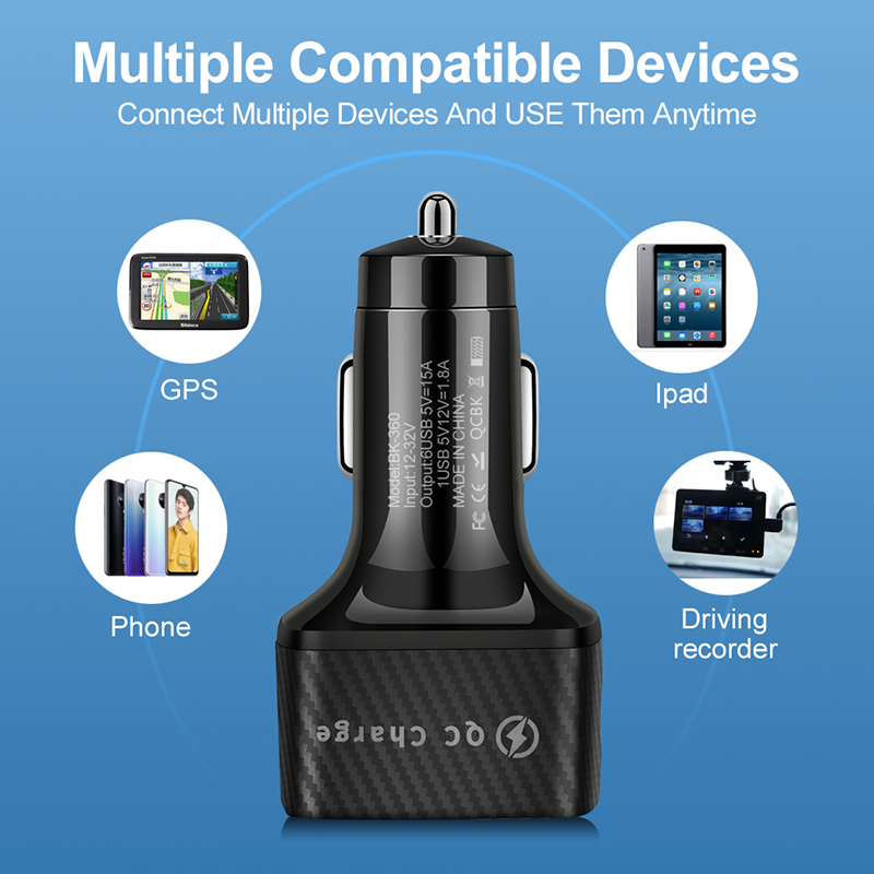 6 Ports USB Car Charger Quick Charge 3.0 QC 3.0 15A Fast Charging for IPhone 13 12 11 Xiaomi Huawei Phone Car USB Charger