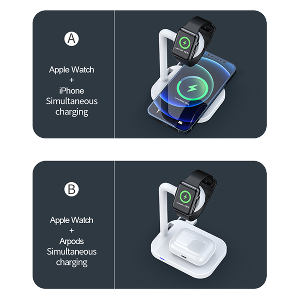 For Apple Watch SE 6 7 3 In 1 Qi Wireless Charger Stand Airpods Pro 15W Fast Charging Dock Station For iPhone 14 13 12 11 XS XR X 8 Fast Charging Adapter
