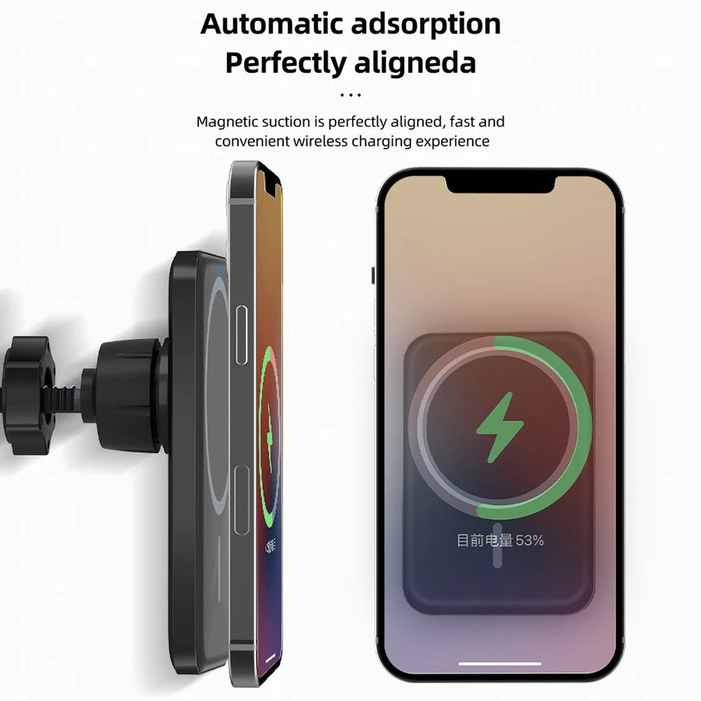 15W Magnetic Wireless Car Charger Mount Fast Charging Station Auto Phone Holder Air Vent Stand