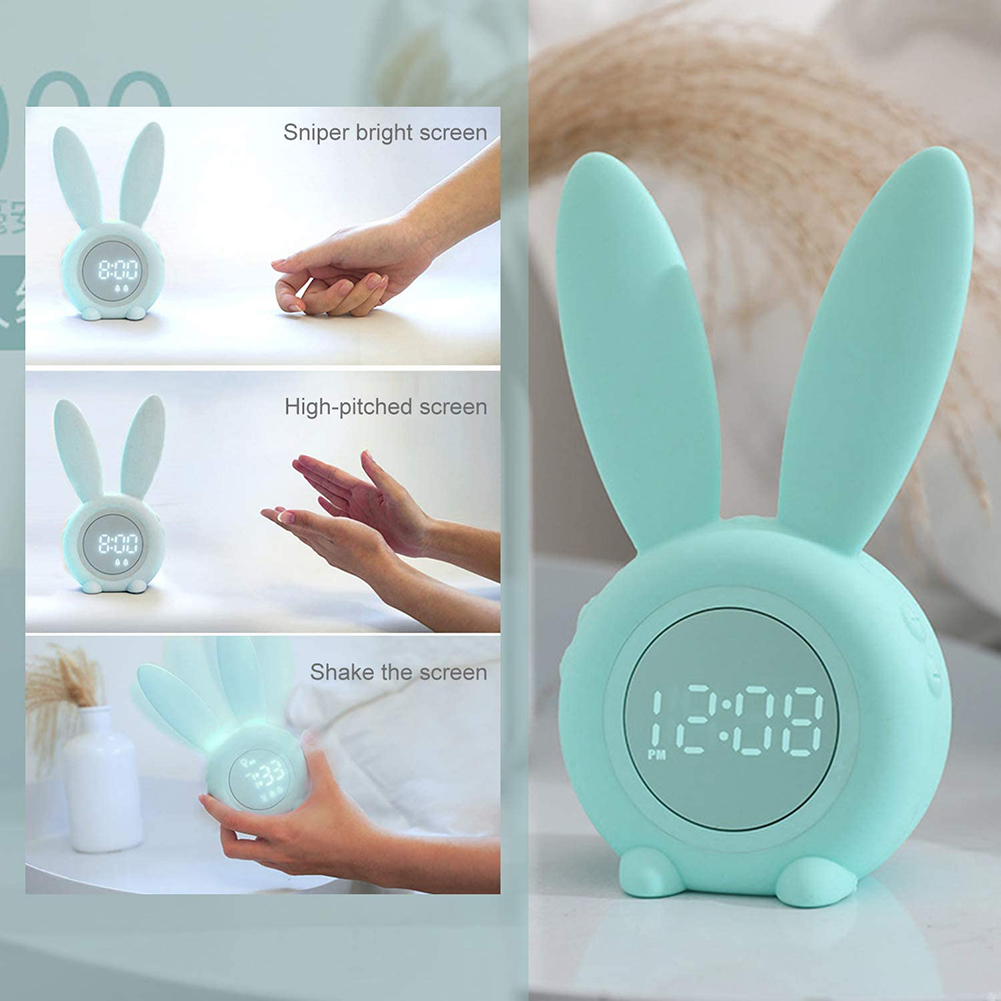 Cute Rabbit Table Clock Digital for Children Sleep Alarm Household Supplies LED Smart Bedside Kid  Night Light Wake Up Clocks