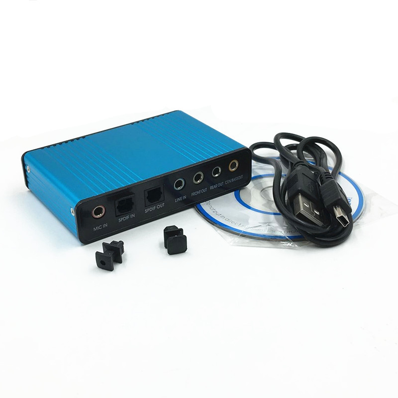 Professional USB Aluminum Alloy External Sound Card 6 Channel 5.1 Optical External Audio Card Converter CM6206 Chipset for Laptop Desktop