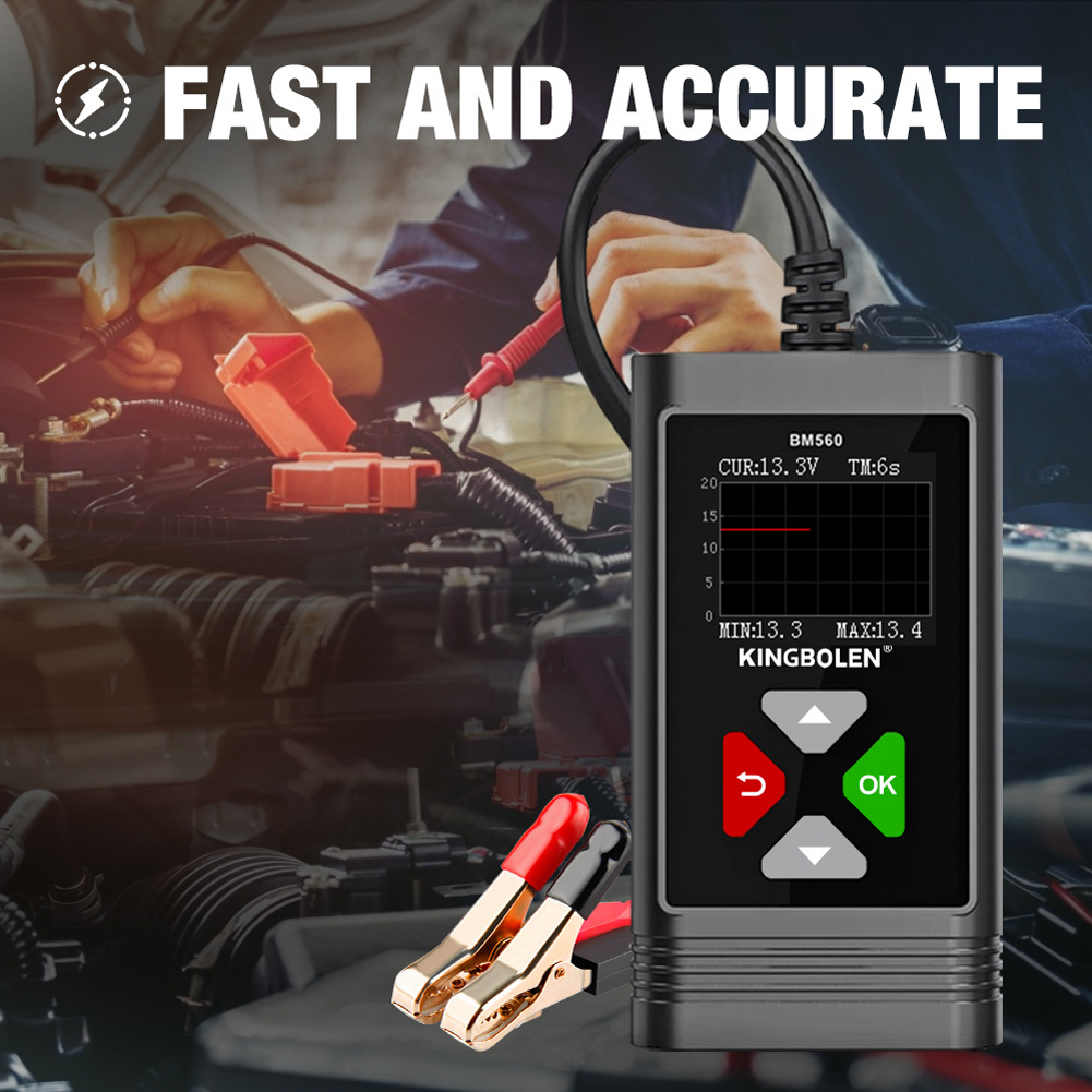 BM560 6V 12V 100-2000 CCA Car Battery Analyzer Motorcycle Battery Tester Battery Recharging Startup Load Test 1.8"