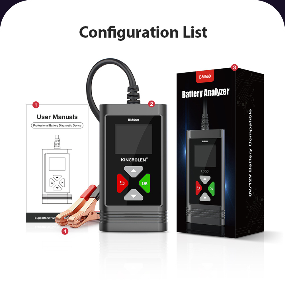 BM560 6V 12V 100-2000 CCA Car Battery Analyzer Motorcycle Battery Tester Battery Recharging Startup Load Test 1.8"
