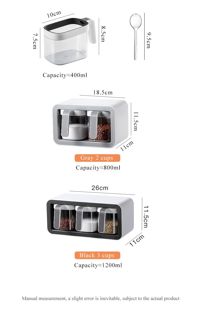 Kitchen Wall Mount Spice Rack Sugar Bowl Salt Shaker Spice Container Boxes With Spoons Organizer Kitchen Utensils Storage Sets