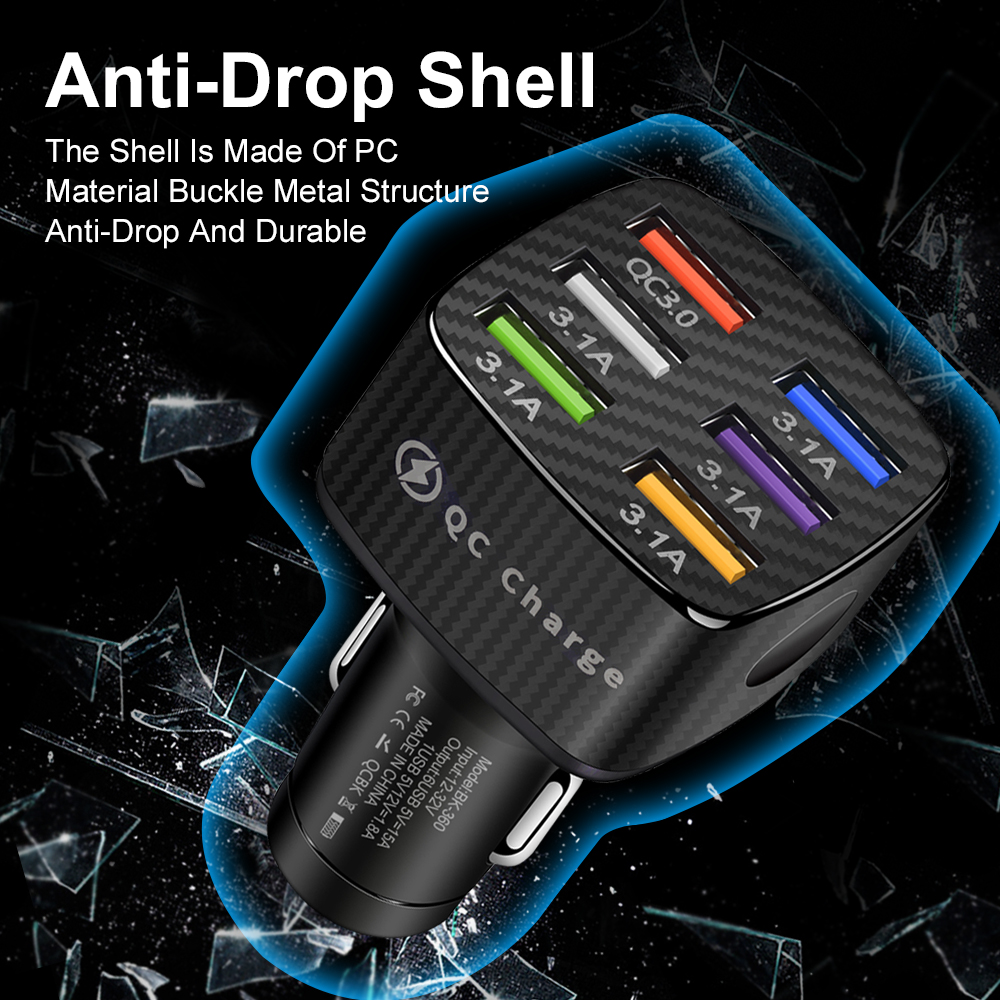 5 Ports USB Car Charge 48W Quick 15A  Fast Charging For iPhone 12 Xiaomi Huawei Mobile Phone Charger usb charger car charger