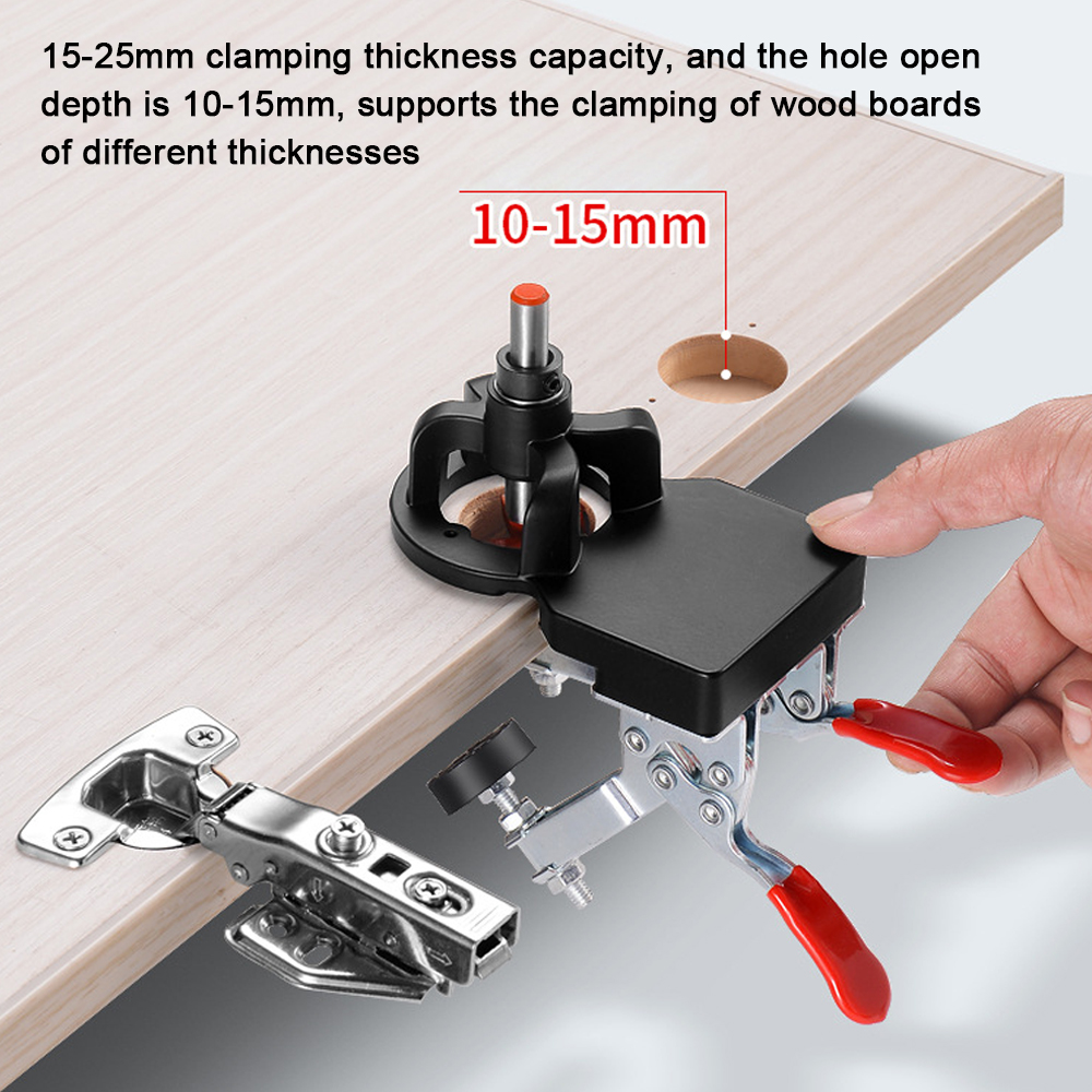 35mm Carpenter Woodworking Hole Opener Hinge Drilling Opener Alloy Hole Puncher Hinge Drilling Tool 15-25mm Clamping Thickness