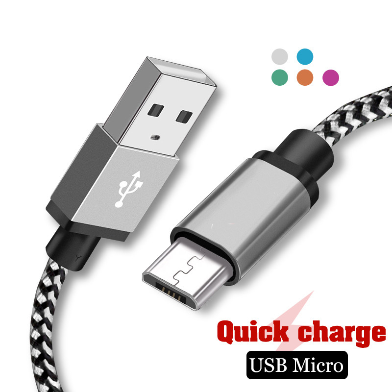 Nylon Braided Micro USB Cable 1m/2m/3m Data Sync USB Charger Cable For Samsung HTC LG huawei xiaomi Android Phone Cables