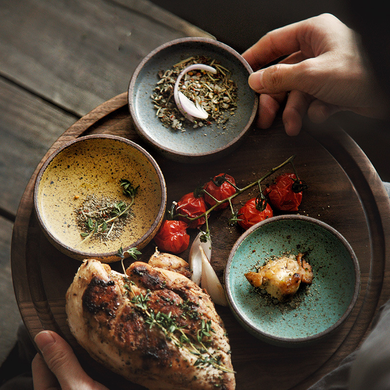 1pcs Retro Style Creative Ceramic  Pottery Round  Ceramic Small Seasoning Dish Wholesale Bowl Clay Wasabi Soy Sauce Dish  Candy
