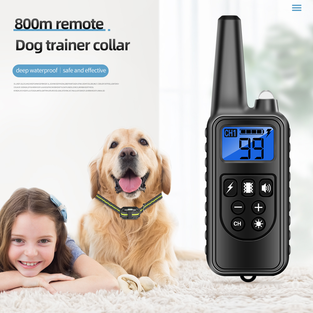 Rechargeable Electronic Dog Training Collar 800m Waterproof Stop Barking LCD Display Remote Control For Shock Vibration Sound