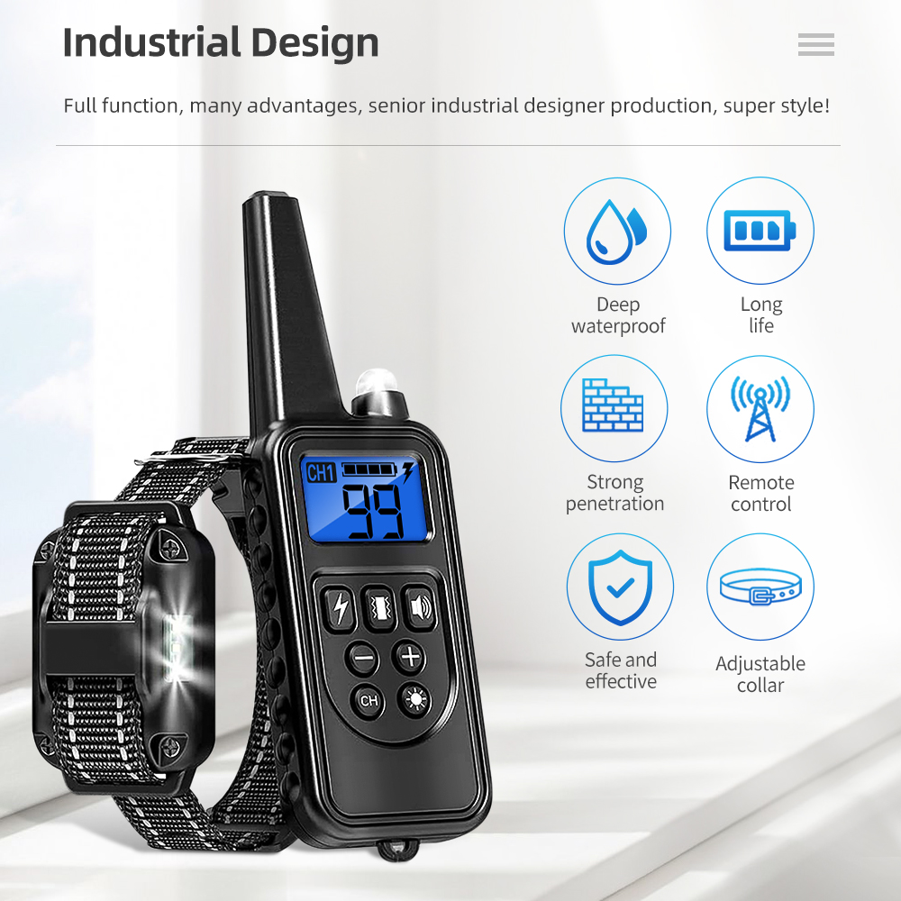 Rechargeable Electronic Dog Training Collar 800m Waterproof Stop Barking LCD Display Remote Control For Shock Vibration Sound