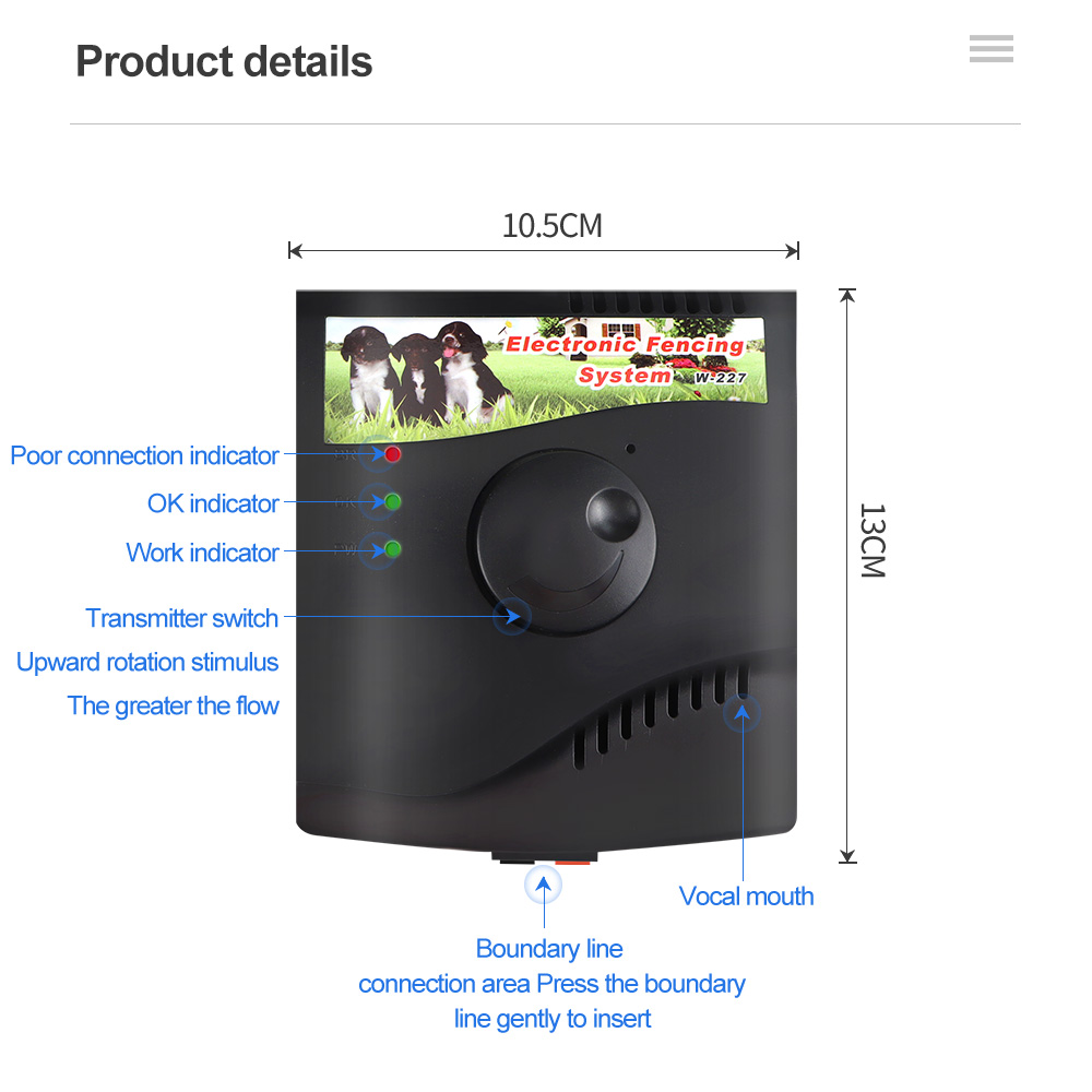 Upgraded Electronic Pet Fence System W227 In-ground Dog Training Collar Waterproof Rechargeable Pet Containment System for dogs