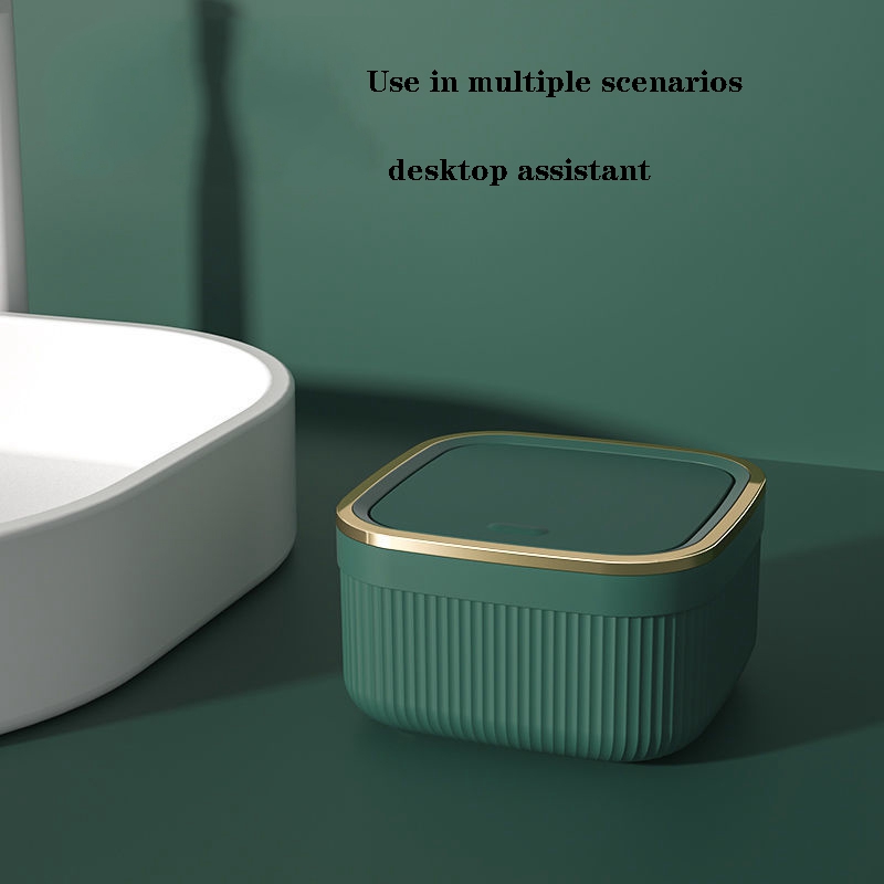 Luxury Desktop White Trash Cans Pressing Type Square Car Garbage Can with Lid Plastics Small Trash Bin Kitchen Storage Baskets