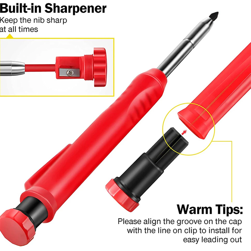 Solid Carpenter Pencil Set Woodworking Tools Mechanical Pencil 3 Colors Refill Construction Job Tools Carpentry Marking Scriber