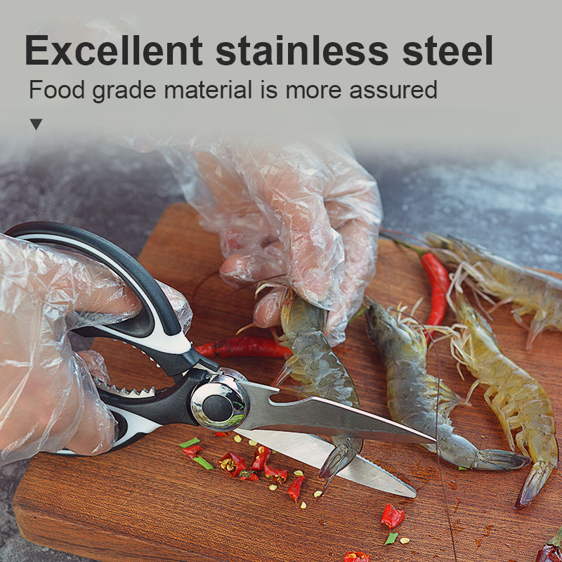 Multifunctional Stainless Steel Chicken Bone Meat Cutting Scissors Kitchen Scissors Plastic Handle Nutcracker Bottle Opener Tool