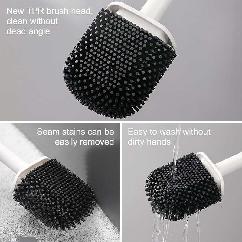 Wall Mounted Toilet Brushes Silicone Toilet Bowl Cleaner Soft Bristles Brush with Draining Holder for Bathroom Cleaning Supplies