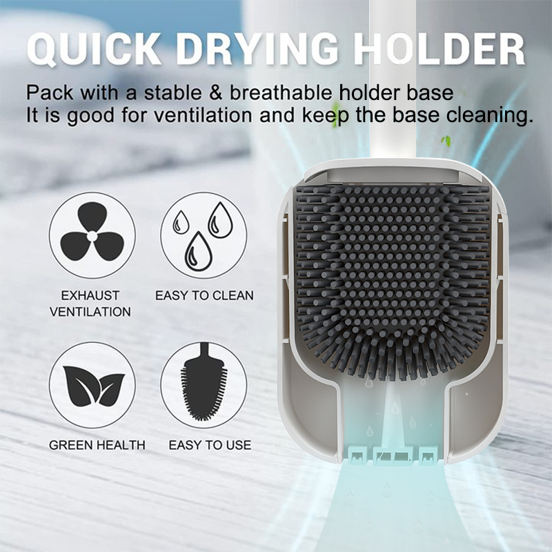 Wall Mounted Toilet Brushes Silicone Toilet Bowl Cleaner Soft Bristles Brush with Draining Holder for Bathroom Cleaning Supplies