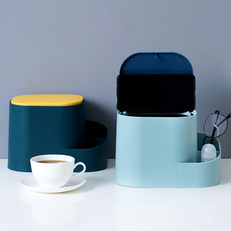 Creative Desktop Trash Can Home Living room Office Push-type storage Small Paperbasket With lid Plastic Trash Can