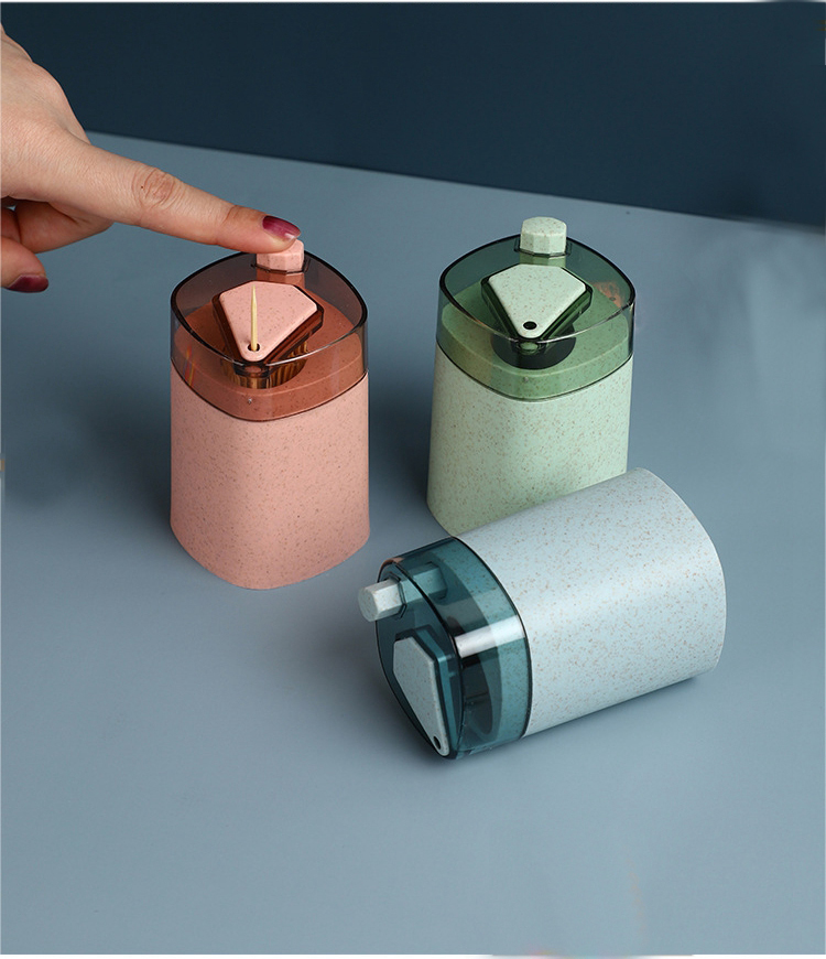 Automatic Toothpick Holder Container Wheat Straw Household Table Toothpick Storage Box Toothpick Dispenser