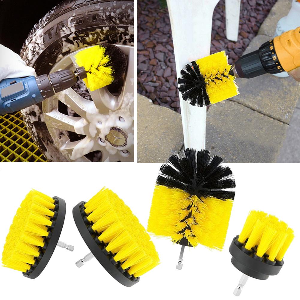 4pcs Electric Drill Brush Kit All Purpose Cleaner Auto Tires Cleaning Tools for Tile Bathroom Kitchen Round Scrubber Brushes