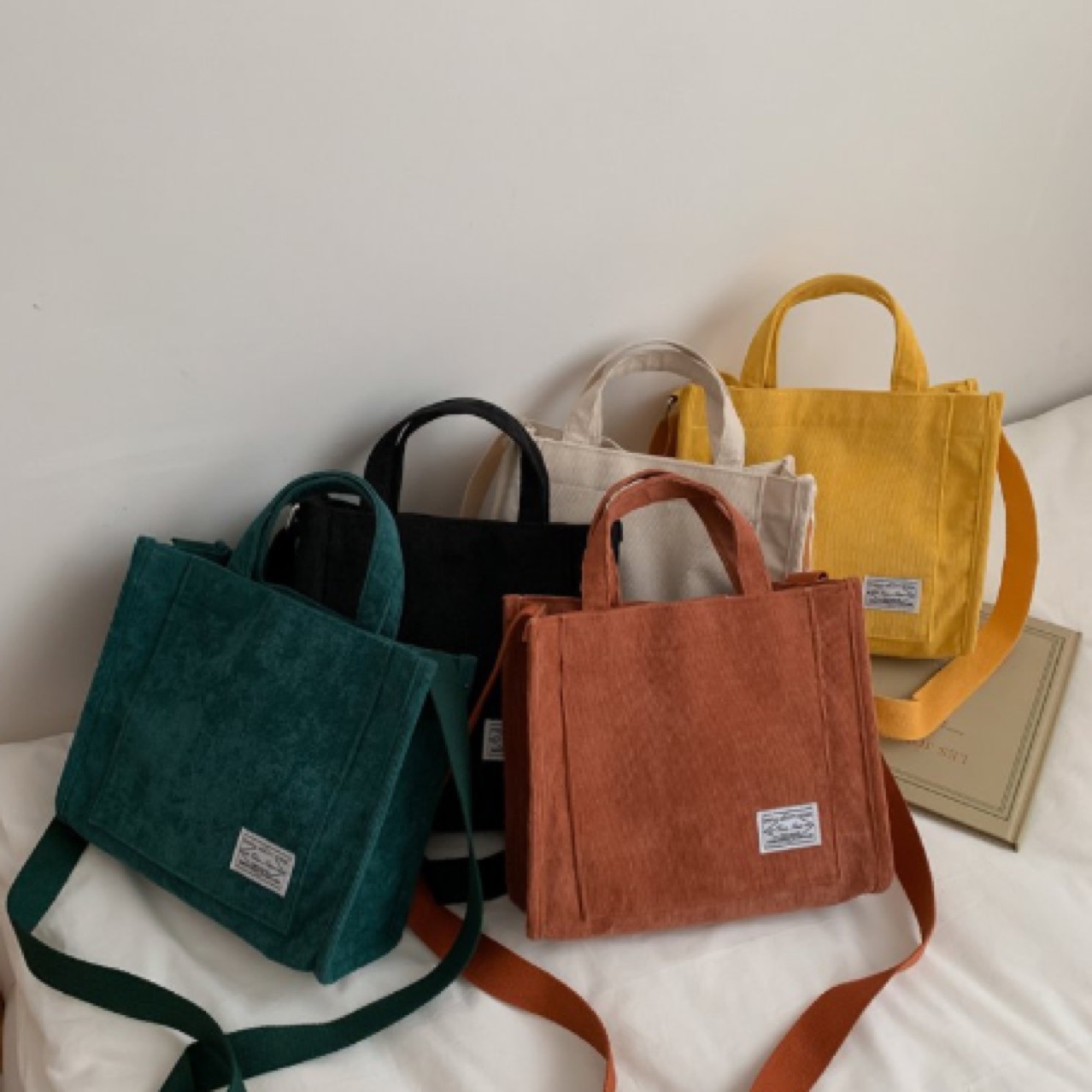 Corduroy Zipper Women Handbags Shoulder Bag Small Canvas Handbag Casual Tote Bag Female Eco Crossbody Bags Vintage Messenger Bag