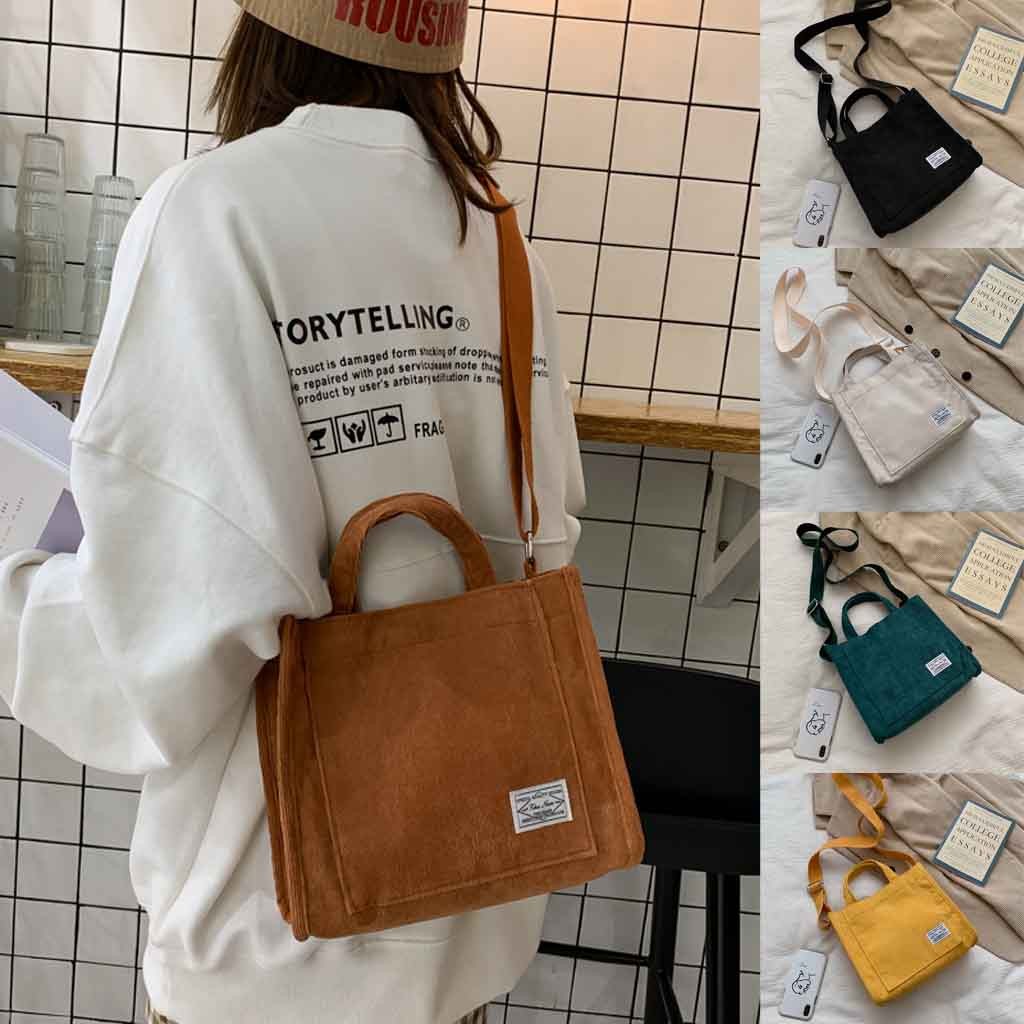 Corduroy Zipper Women Handbags Shoulder Bag Small Canvas Handbag Casual Tote Bag Female Eco Crossbody Bags Vintage Messenger Bag