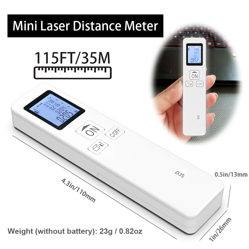 Digital Laser Distance Meter 35m Laser Measure Pocket Size Mini Range Finder Distance/ Area/ Volume/ Pythagorean Measuring Tool