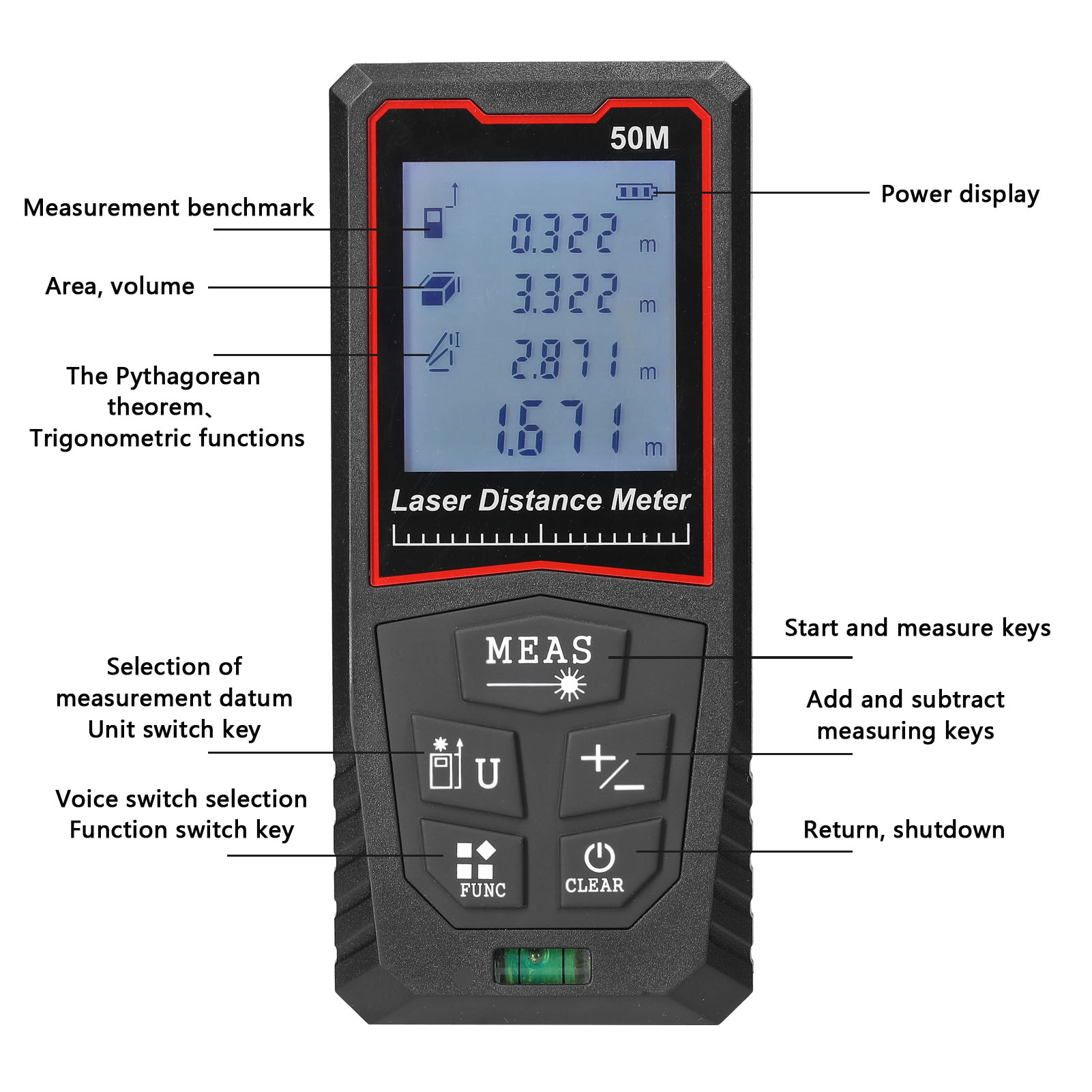 LCD Display Digital High Accuracy Measure Rangefinder Distance Meter Building Measurement Device Ruler Test Tool Red Light