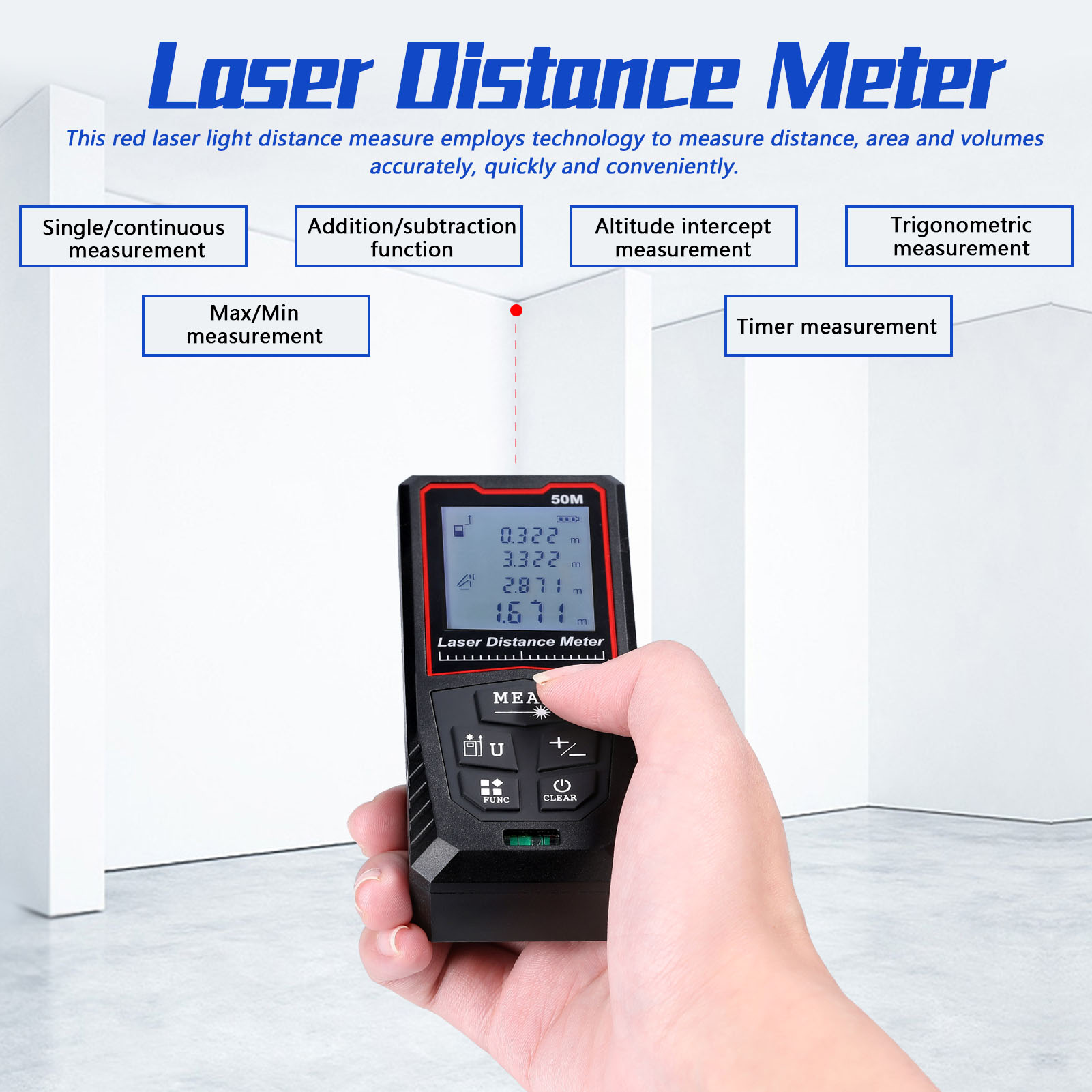 LCD Display Digital High Accuracy Measure Rangefinder Distance Meter Building Measurement Device Ruler Test Tool Red Light