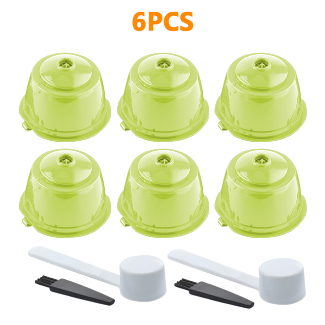 Reusable Coffee Filters Set Refillable Coffee Capsules Pods for Dolce Gusto Coffee Maker with Spoon and Cleaning Brush 6 PCS