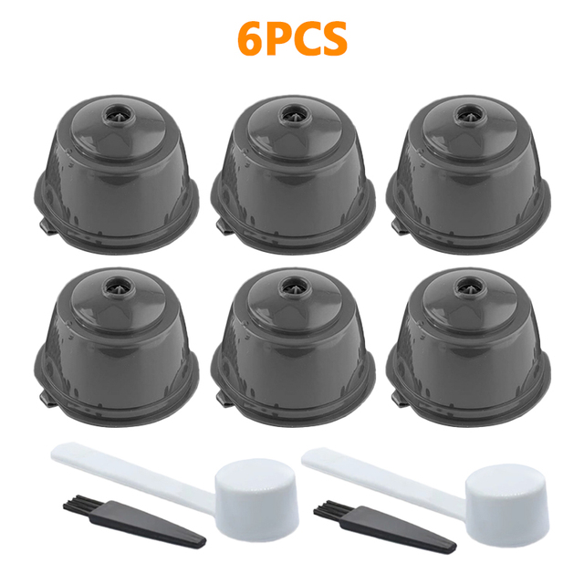 Reusable Coffee Filters Set Refillable Coffee Capsules Pods for Dolce Gusto Coffee Maker with Spoon and Cleaning Brush 6 PCS