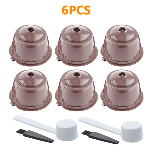 Reusable Coffee Filters Set Refillable Coffee Capsules Pods for Dolce Gusto Coffee Maker with Spoon and Cleaning Brush 6 PCS