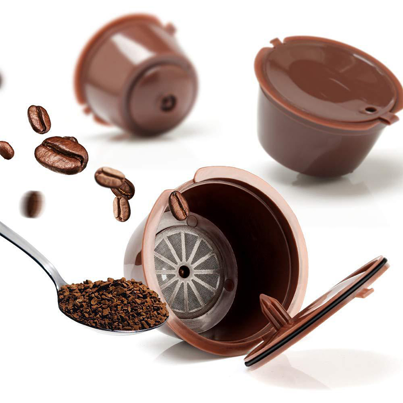 Reusable Coffee Filters Set Refillable Coffee Capsules Pods for Dolce Gusto Coffee Maker with Spoon and Cleaning Brush 6 PCS