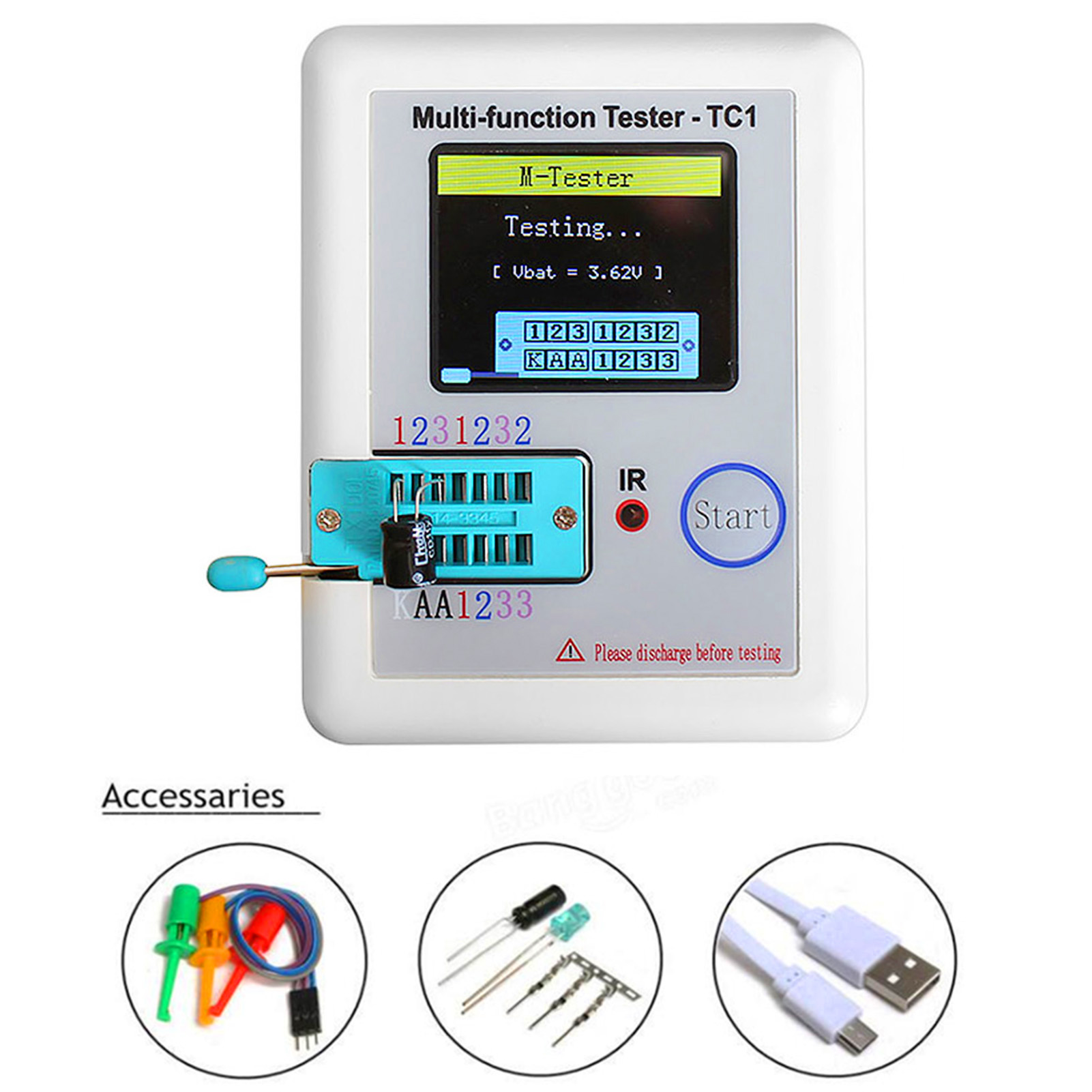 LCR-TC1 1.8" TFT LCD Display Multimeter Transistor Tester Diode Triode Capacitor Resistor Detector MOSFET NPN PNP Triac MOS