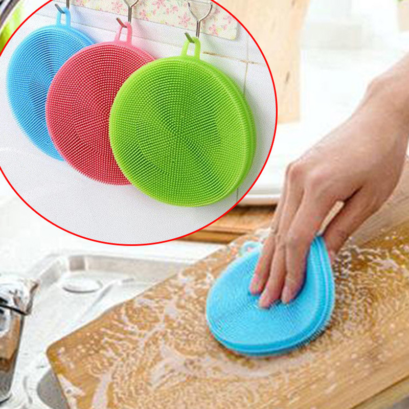 Kitchen Accessories 1PC Silicone Magic Cleaning Brushes Washing Multifunctional Dishwashing Brush Kitchen Household Cleaning Brush Pot Tool Pad Pot Bowl Cleaner Kitchen Gadgets