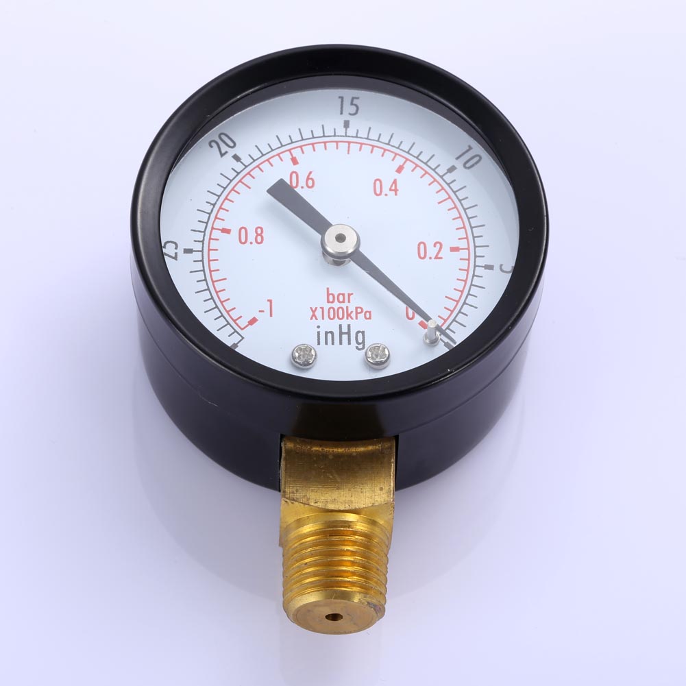 Dry Utility Vacuum Pressure Gauge Blk.Steel 1/4" NPT Lower Mount, -30HG/0PS