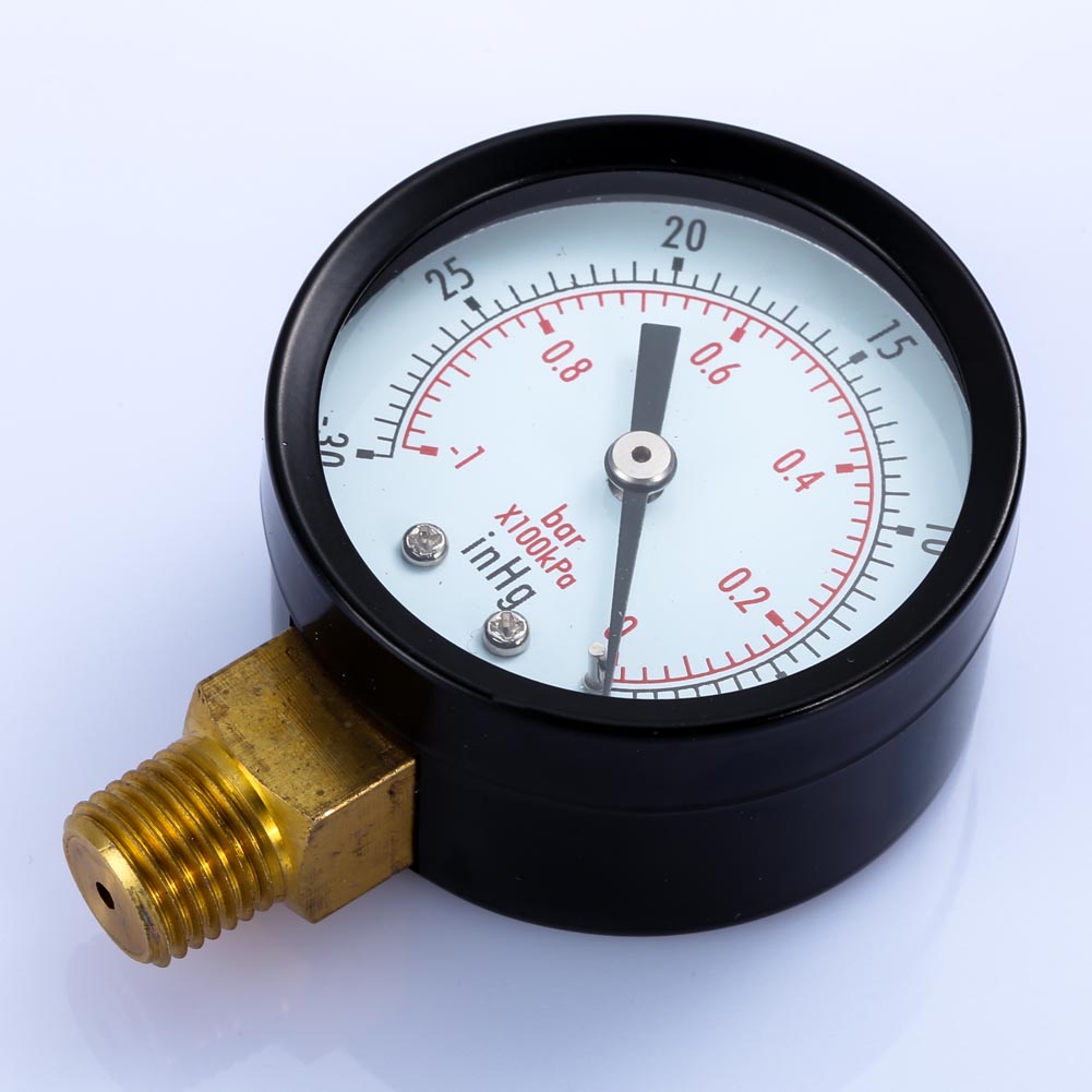 Dry Utility Vacuum Pressure Gauge Blk.Steel 1/4" NPT Lower Mount, -30HG/0PS