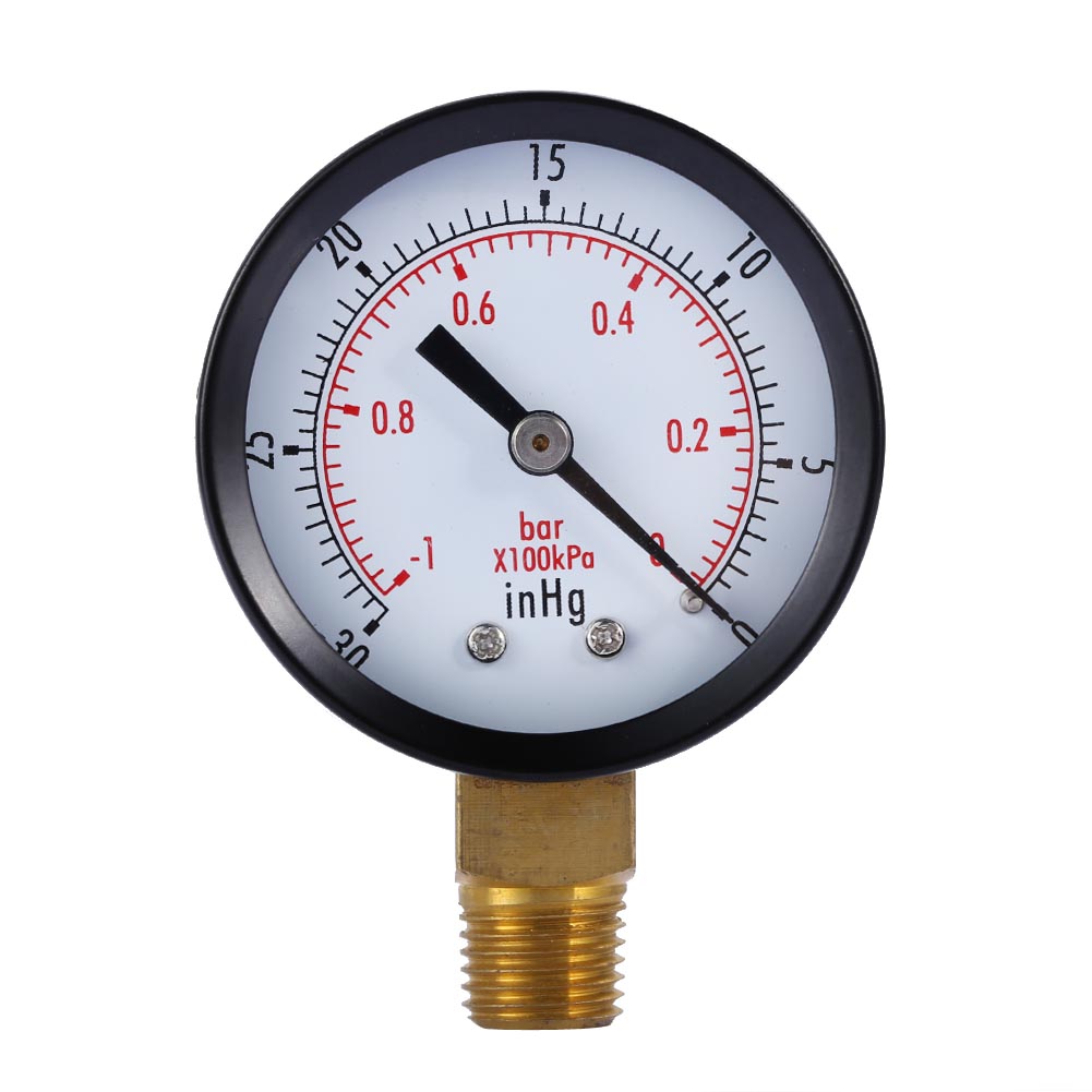 Dry Utility Vacuum Pressure Gauge Blk.Steel 1/4" NPT Lower Mount, -30HG/0PS